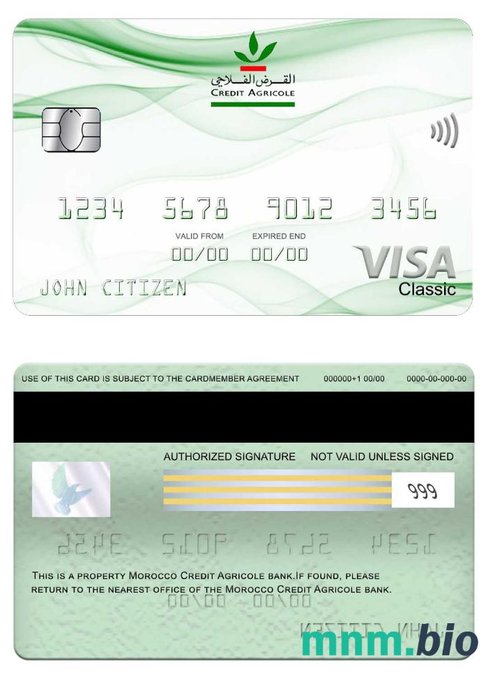 Morocco Credit Agricole bank visa klasyczny karta przykład w formacie PSD